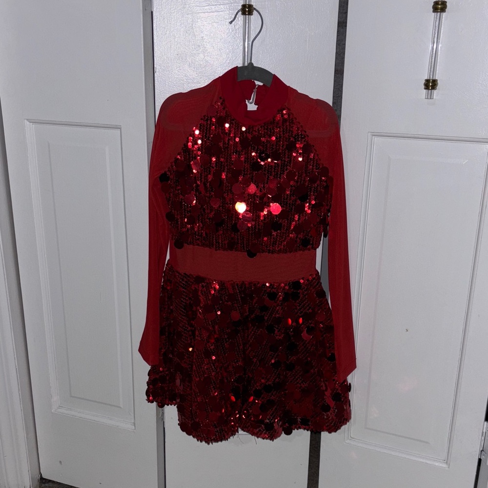 Red Sequin Long Sleeve Dress